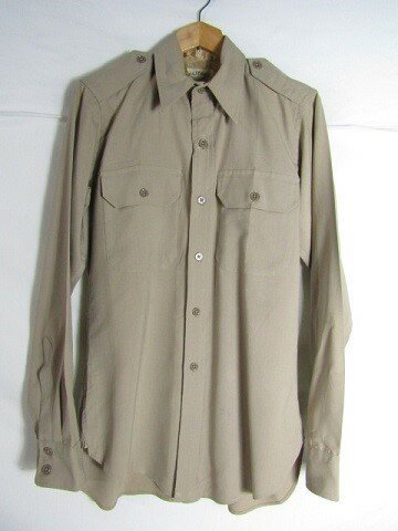 50年代製　 マチ付き　エポーレットシャツ　ビスコース　14 2 Sサイズ　ベージュ 　ヴィンテージ