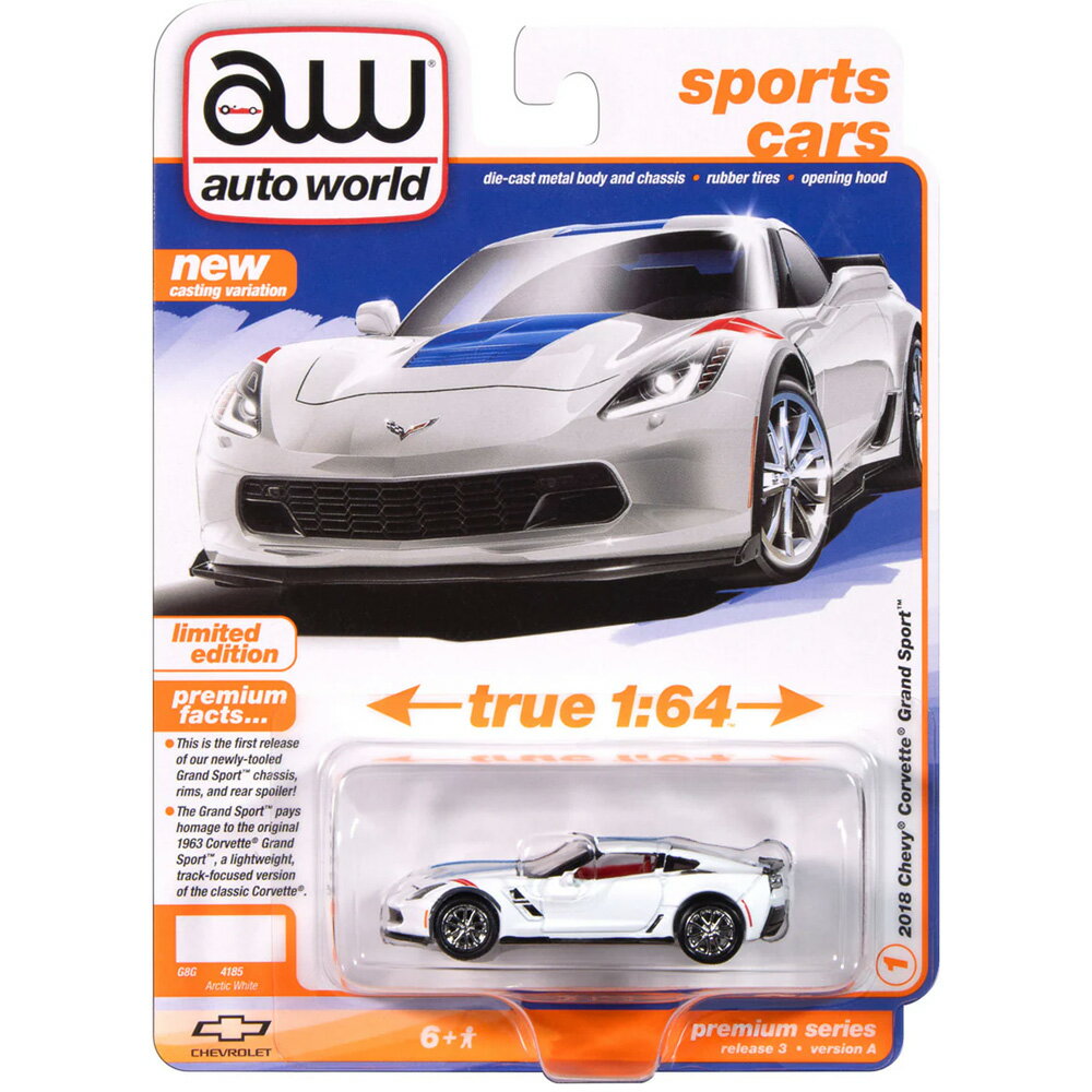 Auto World Premium 2024 Release 32018 CHEVY CORVETTE GRAND SPORT (ARTIC WHITE)...