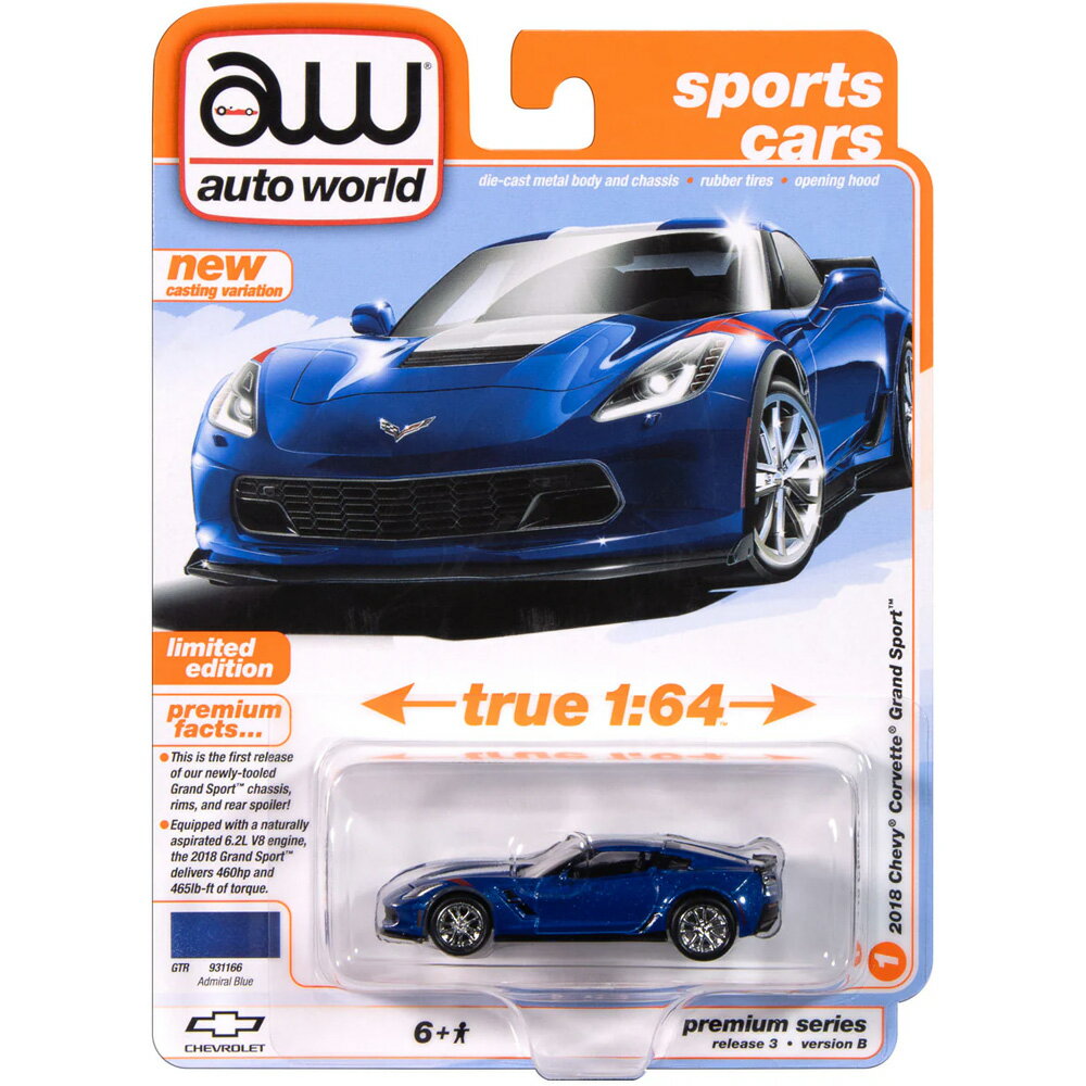 Auto World Premium 2024 Release 32018 CHEVY CORVETTE GRAND SPORT (ADMIRAL BLUE)...