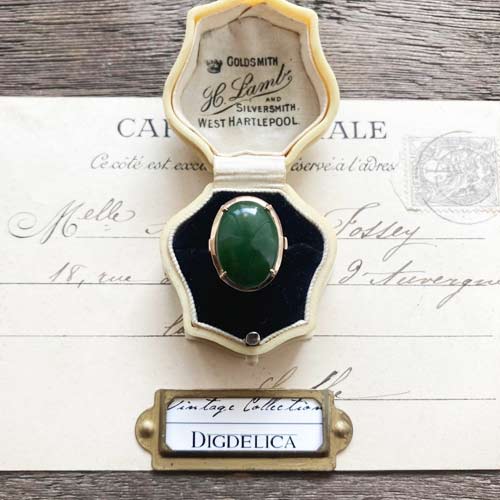 【K14】ヴィンテージ 一点物 ネフライトリング 指輪 vintage gold ring v1588【DIGDELICA】ディデリカ UESD中古品