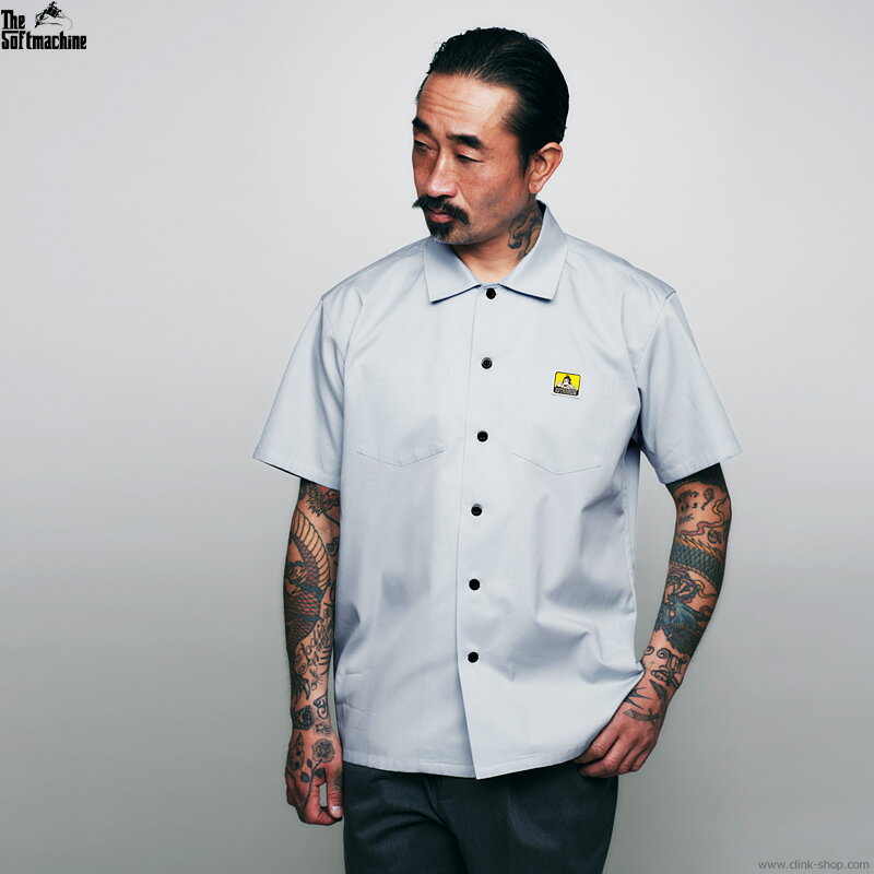 SOFTMACHINE ソフトマシーン SOFTMACHINE FEATHERS SHIRTS S/S (GRAY) メンズ 半袖ワークシャツ TATTO タトゥー