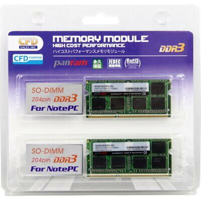 CFD シーエフディー / W3N1600PS-8G / モジュール規格:DDR3 / SO DIMM(ノート用) / PC3-12800（DDR3-1600） / W3N1600PS-8G / 4988755012751 / メモリ