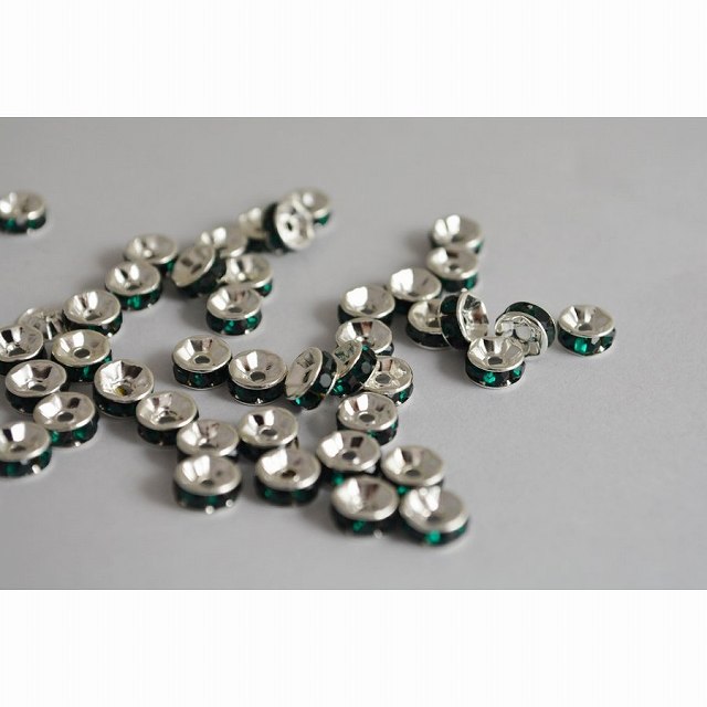 ビーズクラブ ロンデル メタルビーズ スペーサー 銀 平型 緑 6mm 45個セット ブレスレット ネックレス 金具 金属ビーズ