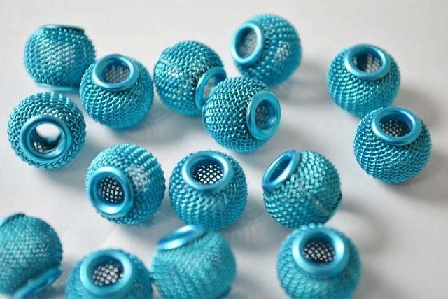 ビーズクラブ ロンデル メタルビーズ カラーメッシュ 水色 11mm 10個セット ブレスレット ネックレス 金具 金属ビーズ パーツ