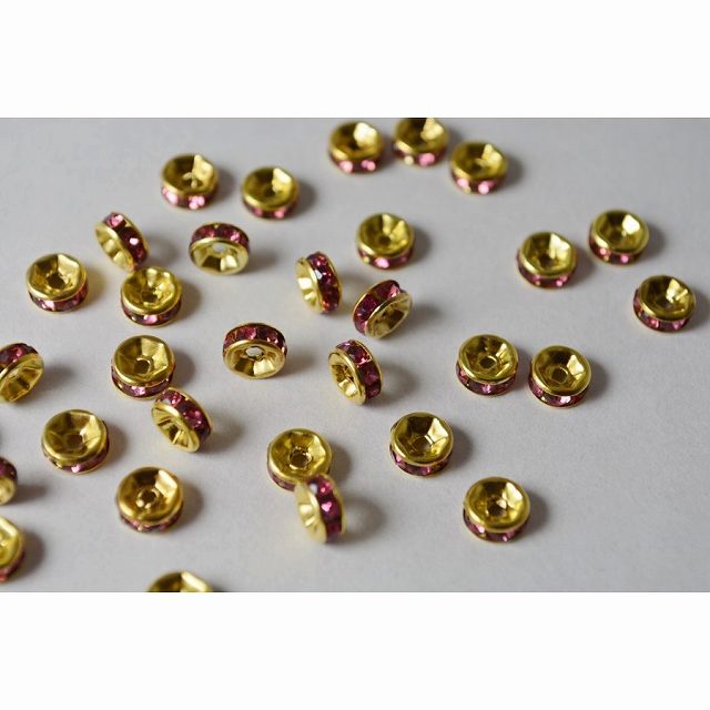 乐天商城 - ビーズクラブ ロンデル メタルビーズ スペーサー ピンク 金 平型 6mm 45個 ブレスレット ネックレス 金具 金属ビーズ