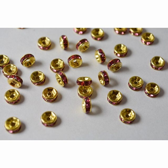 beadsclubのビーズクラブ ロンデル メタルビーズ スペーサー ピンク 金 平型 6mm 45個 ブレスレット ネックレス 金具 金属ビーズ｜アングル2
