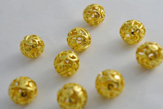 樂天商城 - ビーズクラブ ロンデル メタルビーズ 鞠 まり 金 10個 15mm ブレスレット ネックレス 金具 金属ビーズ パーツ