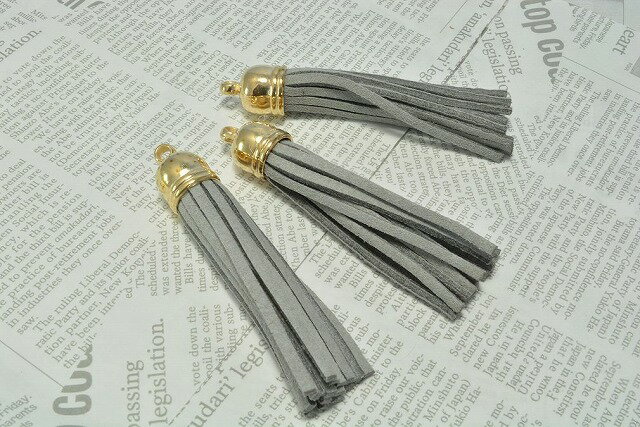 ビーズクラブ ロング スエード タッセル チャーム NO.15グレー 2個 57mm ピアス イヤリング ゴールド