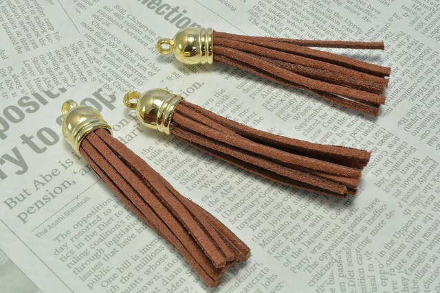 ビーズクラブ ロング スエード タッセル チャーム NO.24チョコレート 2個 57mm ピアス イヤリング ゴールド