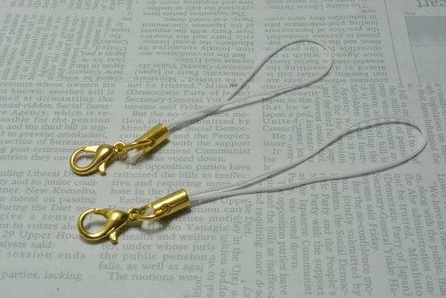 ビーズクラブ カニカン付ストラップ 金 100本 ホワイト ストラップ 携帯 パーツ ハンドメイド DIY