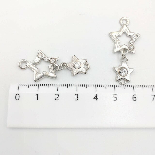 ビーズクラブ チャーム 星2連 10個セット 39mm 銀 チャーム キーホルダー ネックレ...