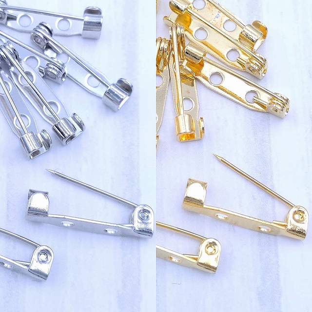 乐天商城 - ビーズクラブ ブローチピン 金具 台座 ゴールド / シルバー 10個 19mm ペンダント ハンドメイド パーツ 素材