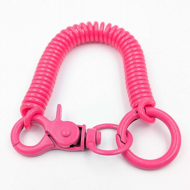 コイルスプリングキーホルダー ピンク 1個 全長約17cm スパイラルキーチェーン キーリング付き 伸縮 紛..