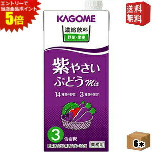 エントリーで全品ポイント5倍★【送料無料】カゴメ 濃縮飲料 紫やさい・ぶどうミックス 3倍濃縮タイプ 1000ml紙パック 6本入 野菜ジュース 【3倍濃縮で1杯当たり60ml使用時、なんと1本当たり約16杯相当。6本入りなので96杯相当に★】(4)