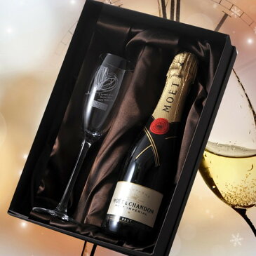 【名入れ専門】【 酒 】【名入り ワイン グラス】モエ・エ・シャンドン 白　375ml ＆シャンパングラスお祝いセット