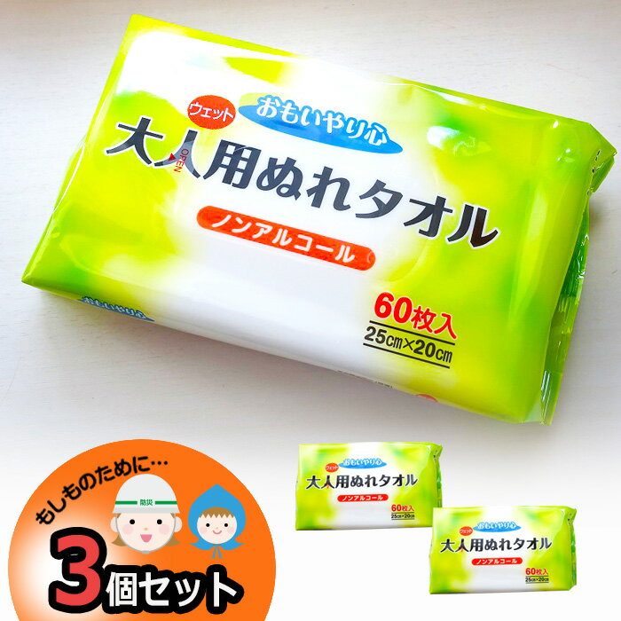 防災 大人用ぬれタオル 3個 非常用 ウェットティッシュ ノンアルコール 家族用 備蓄用 防災グッズ 災害..