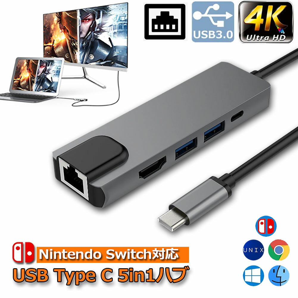 USB TypeC ハブ 5 in 1 Nintendo Switch対応 4K