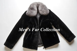 ブルーフロストフォックスファー×シェアードラムムートン毛皮リアルファーコートムートンコートメンズ●鰐クロコダイル/アルマーニ/グッチ/ロエベ/ブリオーニ/クロムハーツ/エルメス/ブルネロクチネリ/モンクレール/パパス/ルイヴィトン/ZILLIジリー毛皮お好きな方に