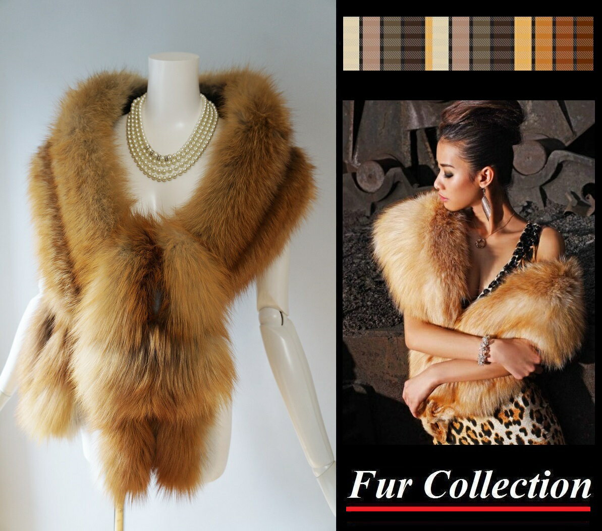 楽天e-Fur　イイファー　ファッションゴールドフォックスファーストール 毛皮ショール ロングマフラー レディース 毛皮ケープ/和装/洋装兼用/発表会/忘年会/新年会/成人式/歓迎会/飲み会/演奏会 /演唱会/ウエディング/セーブル/グッチ/ロエベ/毛皮お好きな方に