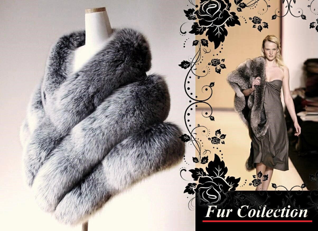 楽天e-Fur　イイファー　ファッションシルバーグレーフォックス毛皮ファーマフラー/ストール/ショール/ロングマフラー/プレゼント/和装/洋装/発表会/忘年会/新年会/成人式/演奏会 /セーブル/ミッソーニ/ハリーウィンストン/フェンディ/セルジオロッシ/ダミアーニ/ヘルノお好きな方に