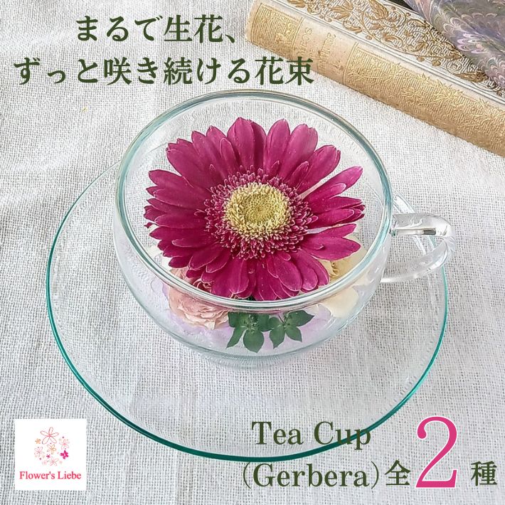貰って嬉しい 枯れない花束 ボトルフラワー ギフト【ティーカップ： ガーベラ 】本物の花を ドライフラ..
