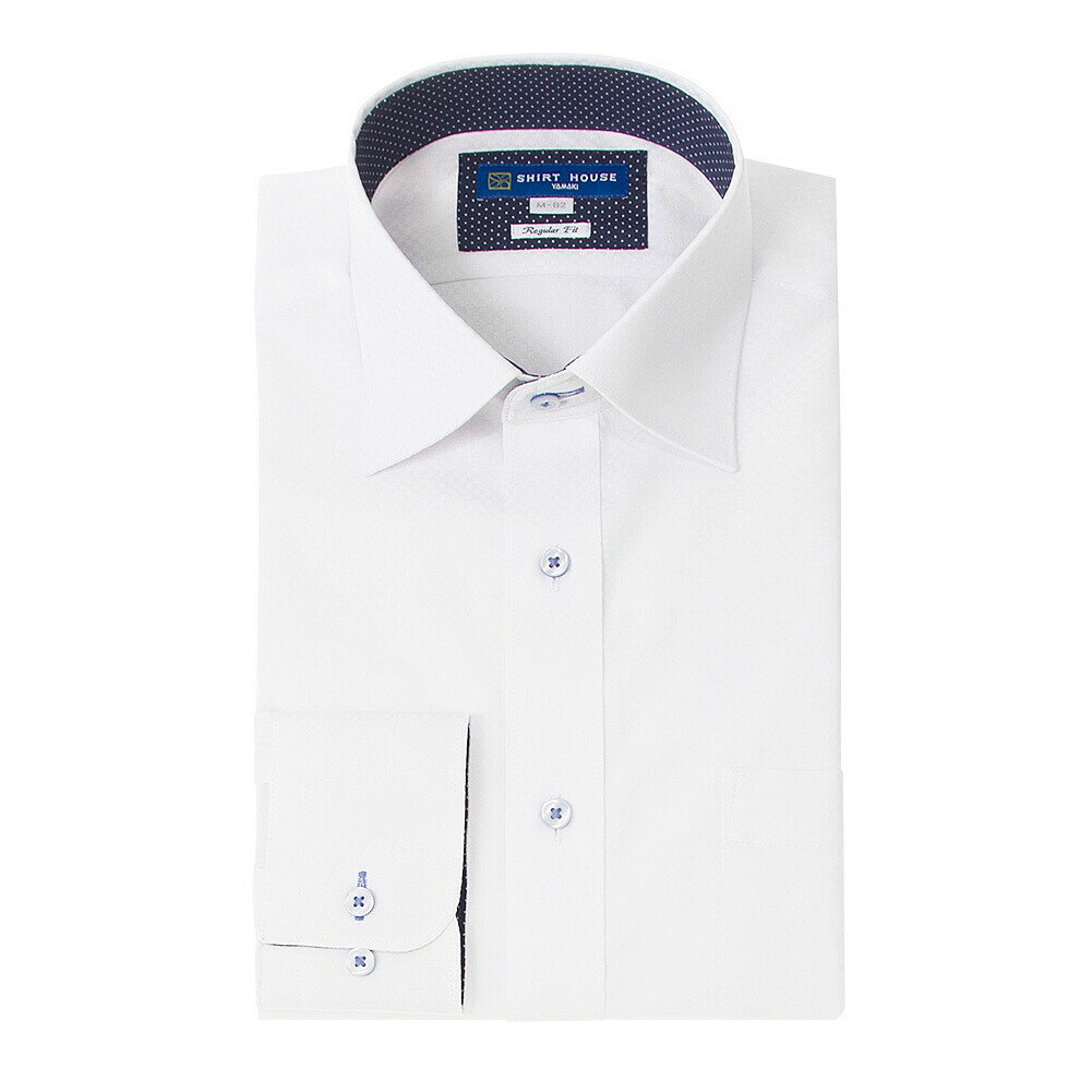ワイシャツ 形態安定 長袖 ホワイト 白ドビーチェック ワイドカラー 標準 シャツハウス メンズ カッターシャツ 24FA