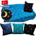 トルコ製 クッションカバー Moon and Star シェニール織 43x43cm タッセル付き cush01 月と星 トルコブルー おしゃれ 部屋 インテリ...