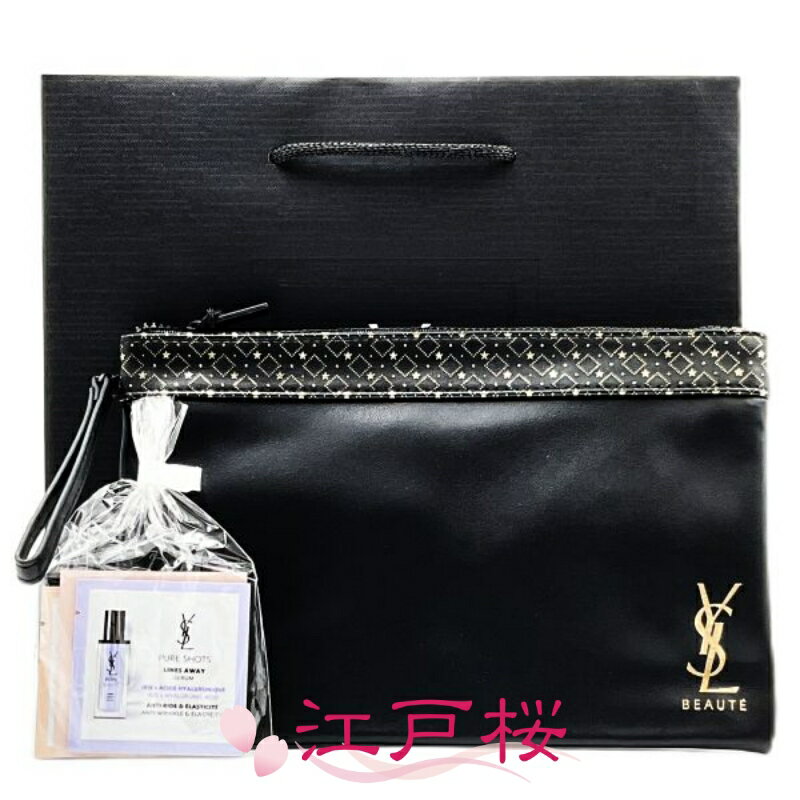 YVES SAINT LAURENT イヴ サンローラン コスメお試し5点セット (ポーチ付き #黒スクエア柄リボン) (ショッパー付き)