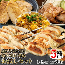 鹿児島県産黒豚 5種詰め合わせ 焼くだけ簡単 お試しセット 合計約1kg （餃子2種、黒豚ロース味噌漬け、黒豚ウデ肉味噌漬け、黒豚ミンチ）ギフト 高級 豚 肉 お取り寄せ グルメ