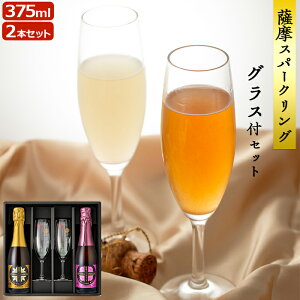 【シャンパングラス付】薩摩スパークリングセット (ゆずどん＋梅酒) 各375ml 【送料無料】 8度 375ml 山元酒造 ギフト プレゼント 人気 リキュール 飲み比べセット 炭酸 梅酒 ゆず酒 本格焼酎 グラス付 敬老の日