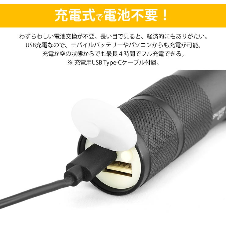 電池がいらない懐中電灯 LEDライト 充電式 ...の紹介画像2
