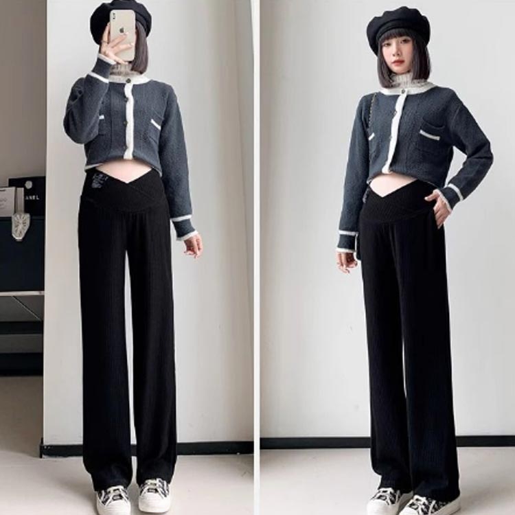 ワイドパンツ 美脚 マタニティパンツ 妊婦服 春夏 ズボン カジュアル 産前産後 体型カバー 秋冬 薄手 リブ マタニティ服 マタニティコーデ ストレート 裏起毛 シンプル ボトムス マタニティウェア 伸びる素材 無地 マタニティ