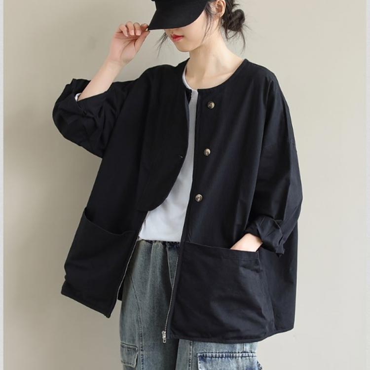 マウンテンパーカー 秋 レディース 春 女性 ノーカラージャケット ライトジャケット アウター ゆったり 体型カバー 着瘦せ おしゃれ カジュアル 薄手 大人 通勤 無地 シンプル ポケット付き 羽織 大きいサイズ