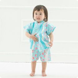 キッズ甚平じんべえ【甚平じんべえ甚平スーツベビーキッズ子供女の子おしゃれ可愛いかわいいウサギ柄水色日本製安心安全夏祭り七夕花火】80cm/90cm/95cm