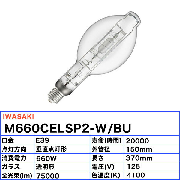 岩崎 M660CELSP2-W/BU セラミックメタルハライドランプ 660W 透明形 下向点灯 E39 M660CELSP2WBU「送料無料」 3