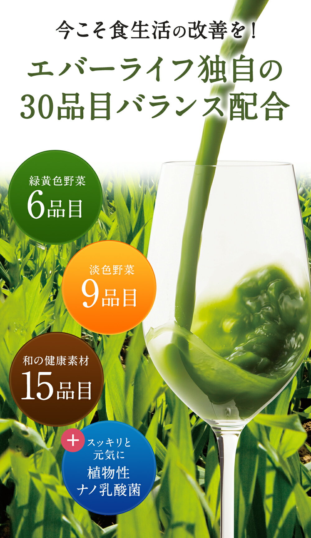 【楽天マラソン開催中! 5/9 20:00-5/16 1:59迄】飲みごたえ野菜青汁 30包 (3g×30包) 乳酸菌 30品目の国産野菜・食材 まごわやさしい ローヤルゼリー ヒアルロン酸 熊笹 青汁 国産 日本製 野菜青汁 食物繊維 抹茶 黒糖 エバーライフ 公式 3