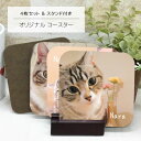 写真入り 猫 コースター 4枚セット スタンド付き 名入り ネーム入り写真 コースター立て プレゼント ギフト オリジナル オーダーメイド 誕生日プレゼント