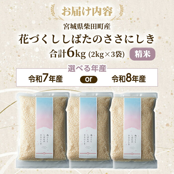 【ふるさと納税】＜令和8年産・先行予約受付中！＞ササニシキ 精米 合計6kg(2kg×3袋) 選べる年産＜令和7年産・令和8年産＞柴田町産 お米 おこめ 米 コメ 白米 ご飯 ごはん おにぎり お弁当 新米【しばたの未来株式会社】sh013・sh197 f043231-shibata-10000424 宮城県柴田町 サンプル画像3