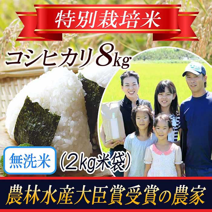 【令和5年産米】《無洗米》特別栽培米 コシヒカリ 2kg×4袋 山形県庄内産 F2Y-3131