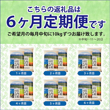 【ふるさと納税】≪6ヶ月定期便≫ はえぬき 10kg×6ヶ月 計60kg 山形県庄内産 毎月中旬にお届け 米 定期便