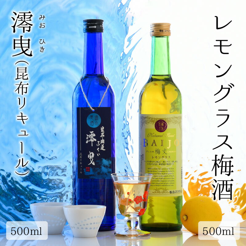 【ふるさと納税】リキュール・梅酒 昆布リキュール『澪曳（みおひき）11度 500ml』 レモングラス梅酒『梅丈 8度 500ml』各1本 計2本セット 化粧箱入り プレゼント 完熟福井梅 紅映梅