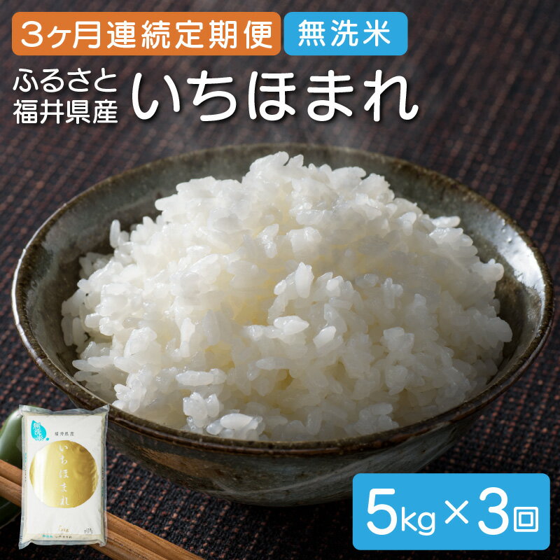 【ふるさと納税】米 定期便 ≪3ヶ月連続お届け≫無洗米 ふるさと福井県産いちほまれ 5kg × 3回（計15kg）