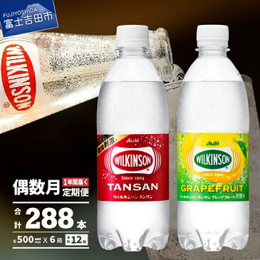 【ふるさと納税】 定期便 【偶数月お届け！】 炭酸水 ウィルキンソン タンサン＆グレープフルーツ 500ml 2箱 48本入(各24本) 288本 強炭酸 炭酸飲料 炭酸 ペットボトル アサヒ飲料