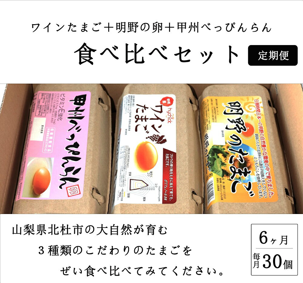 【ふるさと納税】卵 お楽しみ 定期便 6回 お楽しみセット ワイン たまご べっぴんらん 明野たまご 各10個 山梨県 北杜市産 卵 食べ比べ 送料無料