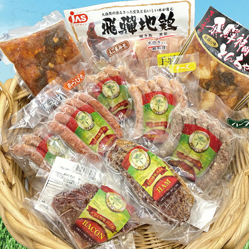 おうちで飛騨のお肉堪能10点盛りセット 肉 詰め合わせとんちゃん ベーコン ロースハム ソーセージ 飛騨地鶏 山之村牧場 希夢千家けいちゃん きのえ 神岡 飛騨[Q074]