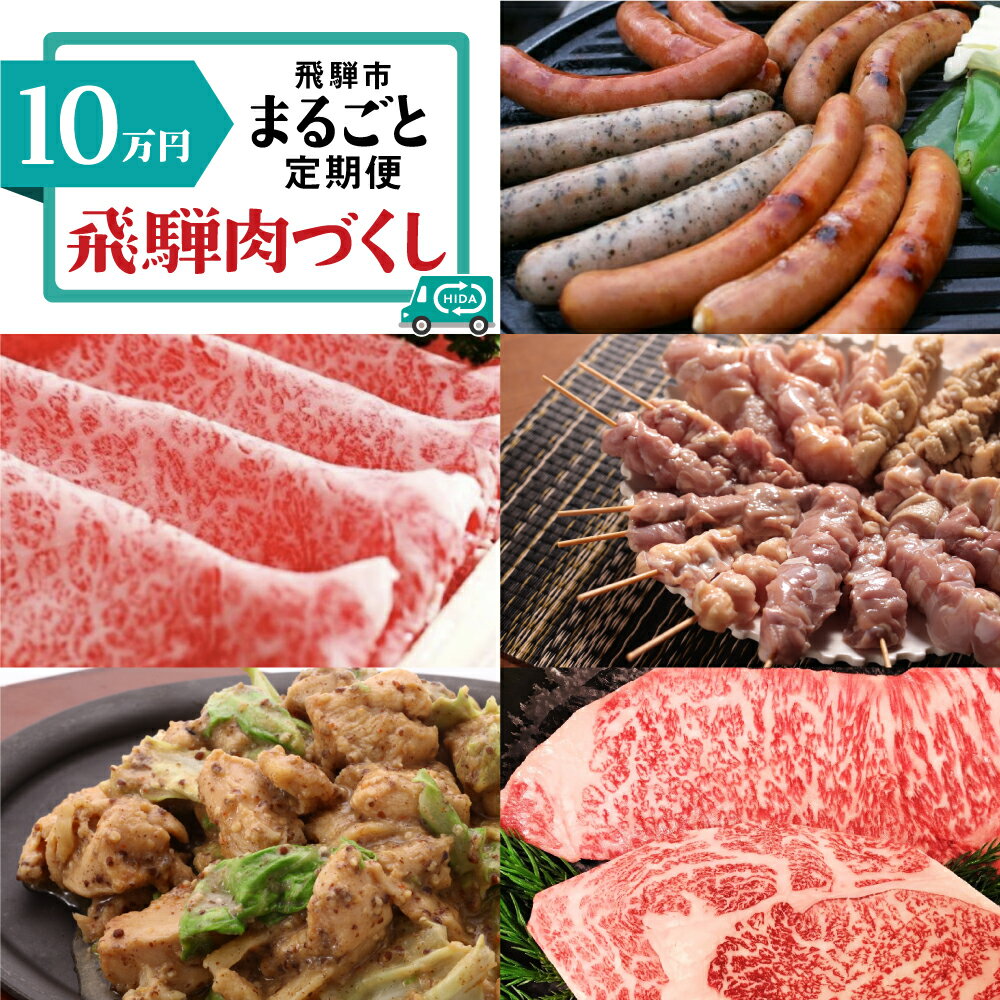 【ふるさと納税】定期便 お楽しみ 飛騨市まるごと定期便 毎月お届け全5回 肉 定期 牛肉 すきやき カルビ サーロイン 飛騨牛 鶏肉 けいちゃん ソーセージ [Q341]100000円 10万円