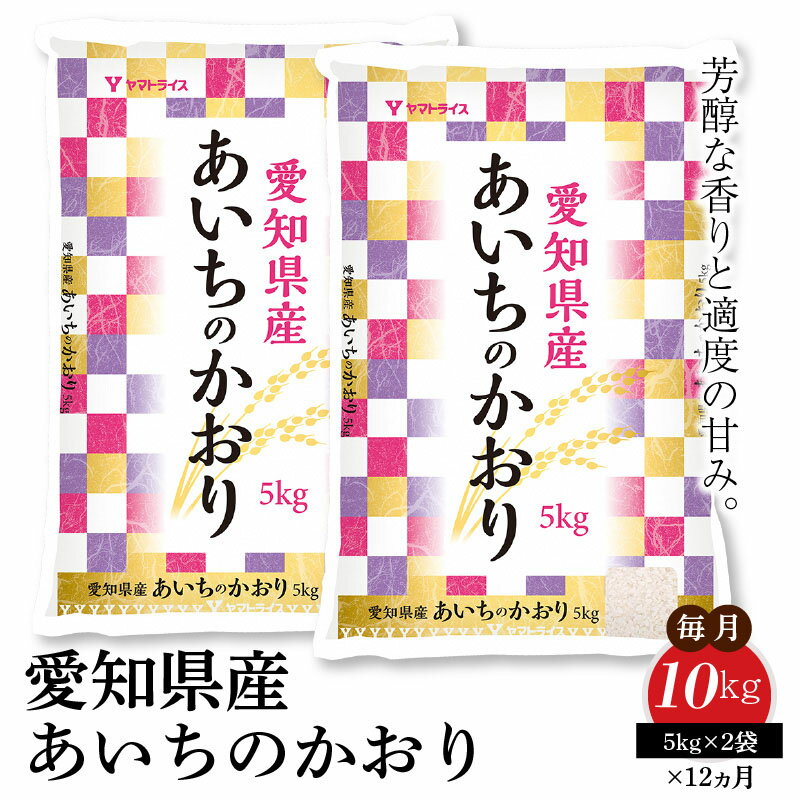 【ふるさと納税】米 定期便 12回 10kg 5kg×2袋 毎月 愛知県産 あいちのかおり 安心 安全 ヤマトライス 芳醇な香り 適度な甘み ツヤ 大粒 食べ応え あっさり 冷めてもおいしい お米 弁当 おにぎり 食品 食べ物 常温 お取り寄せ 送料無料 愛知県 碧南市