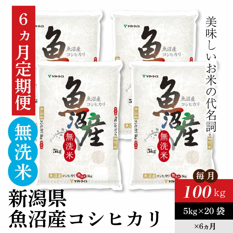 【ふるさと納税】新潟魚沼産コシヒカリ 無洗米 5kg×20袋　※定期便6回　安心安全なヤマトライス