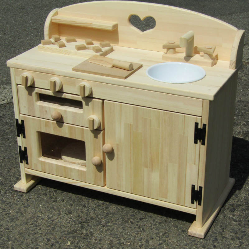 【ふるさと納税】手作り木製ままごとキッチン魚焼きグリルの付いたGHK(素材色)