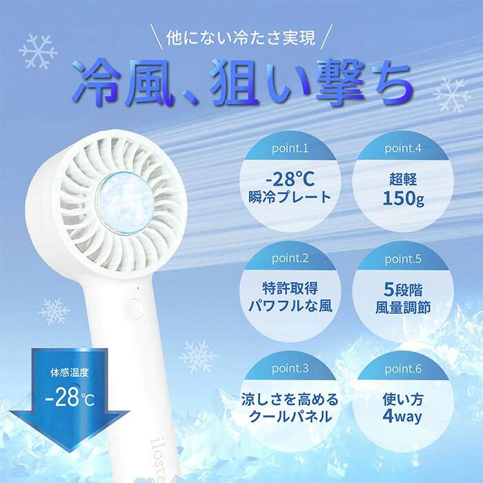 【ふるさと納税】ハンディファン (1個) 扇風機 小型 超軽量 爆風 最大風速6m/秒 ハンディ扇風機 手持ち扇風機 ミニ扇風機 携帯扇風機 5段階風量調整 4WAY ネックストラップ 卓上扇風機 冷却プレート ilosta イロスタ【m109-20】【アーチリテイルズ】